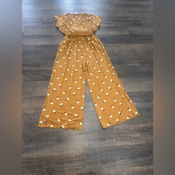 Matilda Jane Up in Front Romper Jumpsuit Brown Mustard Yellow and Floral SiE XL - Picture 4 of 6